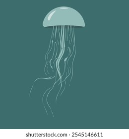 Free-swimming jellyfish with long stinging tentacles. Vector illustration.