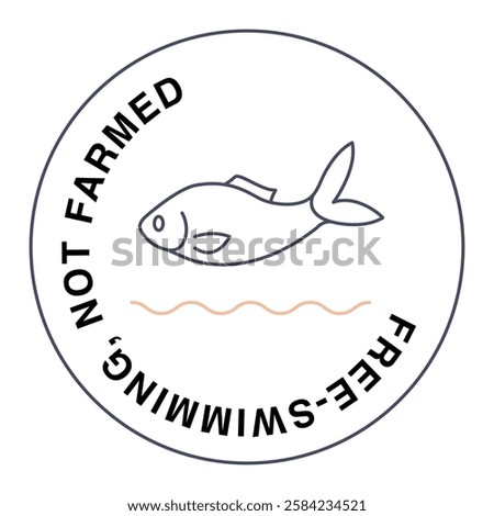 Free-Swimming, Not Farmed Fish Icon. Wild fish, not farmed, free-swimming seafood, ethical fish harvesting, wild-caught.