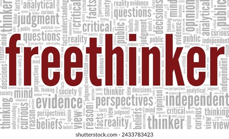 Diseño conceptual de nube de palabras de Freethinker aislado sobre fondo blanco.