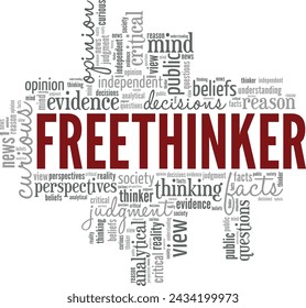 Diseño conceptual de nube de palabras de Freethinker aislado sobre fondo blanco.