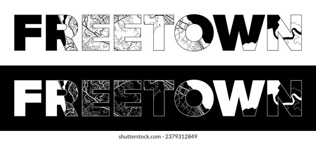 Freetown City Name (Sierra Leone, Africa) with black white city map illustration vector