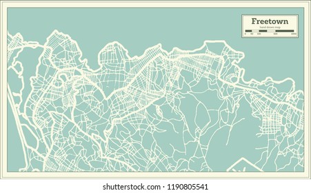 Freetown Sierra Leone Stadtplan im Retro-Stil. Übersicht. Vektorgrafik.