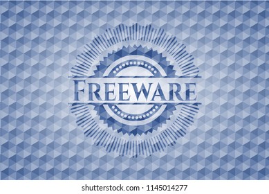 Freeware blue emblem with geometric background.