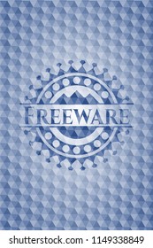 Freeware blue emblem with geometric background.