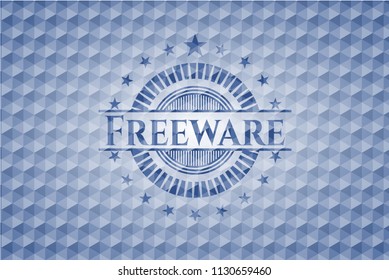 Freeware blue emblem with geometric pattern.