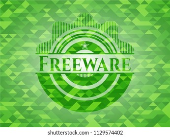 Freeware green emblem. Mosaic background