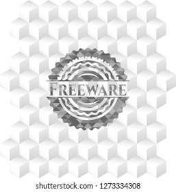 Freeware grey badge with geometric cube white background