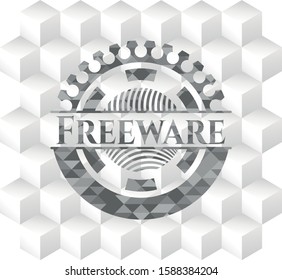 Freeware grey emblem. Retro with geometric cube white background