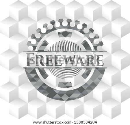 Freeware grey emblem. Retro with geometric cube white background
