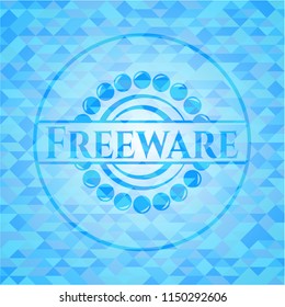 Freeware light blue emblem. Mosaic background