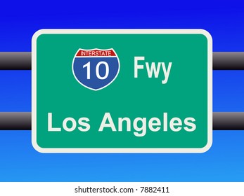 freeway to downtown Los Angeles sign illustration