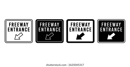 Freeway Entrance Sign Icon Black and White Color Vector Graphic Design