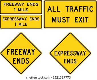 Freeway or expressway end signs. Road signs in the United States.