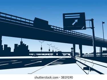 Freeway Interchange On The Blue Sky