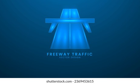 Freeway traffic, road highway. Vector illustration with light effect and neon