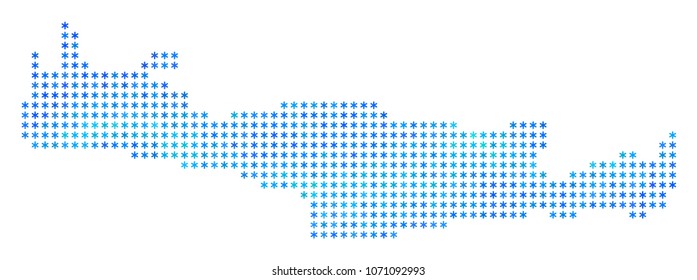 Freeze Crete Island Map. Vector geographic map in blue frost colors. Vector composition of Crete Island Map constructed of ice crystals.