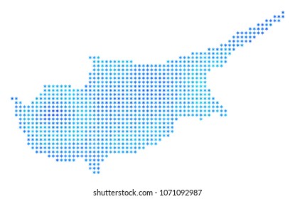 Freeze Cyprus Island Map. Vector geographic map in blue ice colors. Vector pattern of Cyprus Island Map designed of snowflakes.