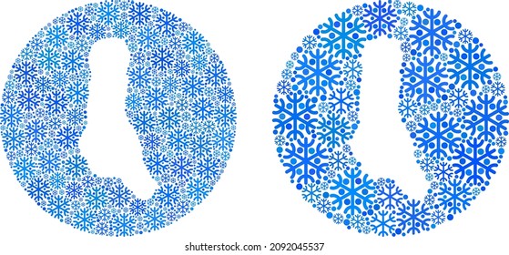 Freeze Grande Comore Island map mosaic designed with circle and carved shape. Vector Grande Comore Island map mosaic of snow parts in various sizes and blue color tints.
