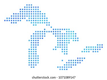 Freeze Great Lakes Map. Vector geographic map in blue frost colors. Vector concept of Great Lakes Map constructed of ice crystals.