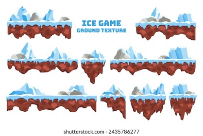 freeze ice grounds and land game surface, Funny cartoon stones, road elements for game design