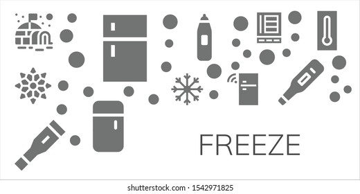 freeze icon set. 11 filled freeze icons.  Simple modern icons about  - Igloo, Fridge, Snowflake, Thermometer, Refrigerator