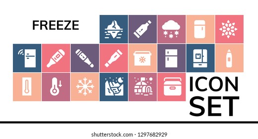  freeze icon set. 19 filled freeze icons. Simple modern icons about  - Iceberg, Fridge, Thermometer, Temperature, Snowflake, Glacier, Igloo, Portable fridge, Snow