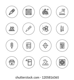 Freeze icon set. collection of 16 outline freeze icons with cooler, fridge, ice skate, ice, iceberg, igloo, portable fridge, refrigerator icons.