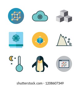 freeze icon set. vector set about snowing, freezer, temperature and cube icons set.