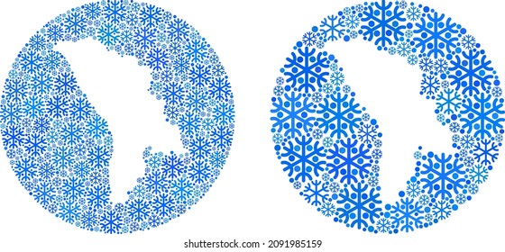 Freeze Moldova map collage is designed with circle and subtracted space. Vector Moldova map collage of ice parts in various sizes and blue color tones. Designed for winter promotion.