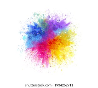 Freeze motion of colored powder explosions isolated on white background - Shutterstock ID 1934262911