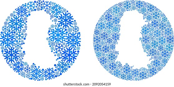 Freeze Palencia Province map collage composed with sphere and cut out shape. Vector Palencia Province map collage of snowflake ojects in variable sizes and blue color hues.