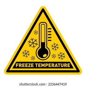 Freeze temperature triangular warning sign. Vector icon