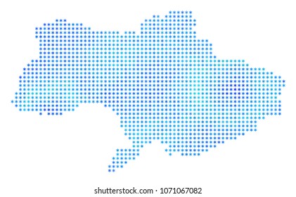 Freeze Ukraine Map. Vector geographic map in blue winter colors. Vector collage of Ukraine Map organized of snow dots.
