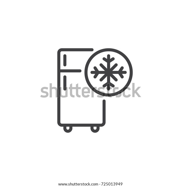 Freezer cold line icon,\
outline vector sign, linear style pictogram isolated on white.\
Refrigerator and snowflake symbol, logo illustration. Editable\
stroke