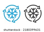 Freezer control icon, auto cooling or defrost, conditioning car or house, snowflake with two rotation arrows,.
