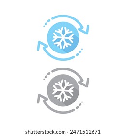 Freezer control icon, auto cooling or defrost, conditioning car or house, snowflake with two rotation arrows,.