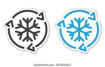 Freezer control icon, auto cooling or defrost, conditioning car or house, snowflake with two rotation arrows,.
