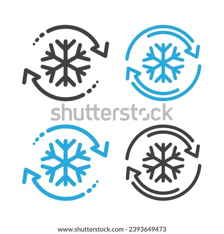 Freezer control icon, auto cooling or defrost, conditioning car or house, snowflake with two rotation arrows.