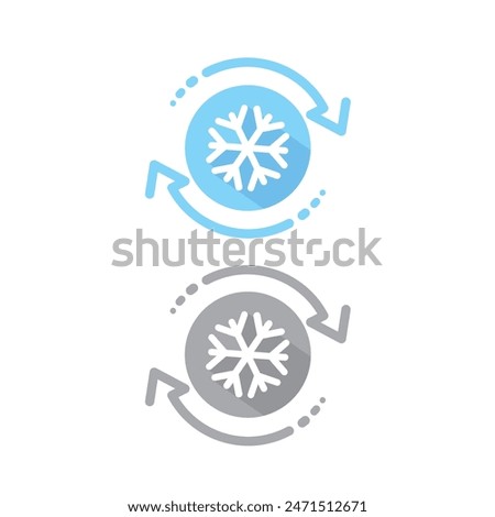 Freezer control icon, auto cooling or defrost, conditioning car or house, snowflake with two rotation arrows,.