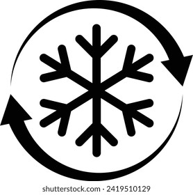 Freezer control icon. Snowflake with rotation arrows sign. Automatic cooling defrost symbol. flat style.