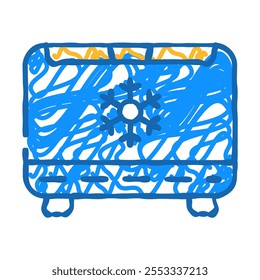Vector de dibujo del icono del doodle de la electrónica del congelador. Muestra electrónica del congelador