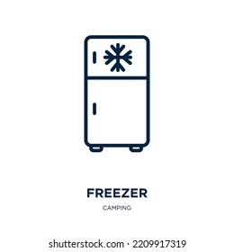 freezer icon from camping collection. Thin linear freezer, refrigerator, equipment outline icon isolated on white background. Line vector freezer sign, symbol for web and mobile
