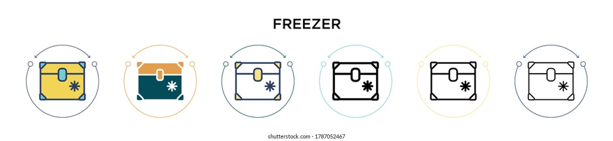Freezer icon in filled, thin line, outline and stroke style. Vector illustration of two colored and black freezer vector icons designs can be used for mobile, ui, web