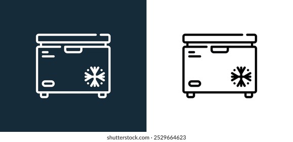 Icono de congelador aislado en colores blanco y negro Icono de Vector lineal de contorno de congelador de colección de cocina para App móviles, Web y UI.
