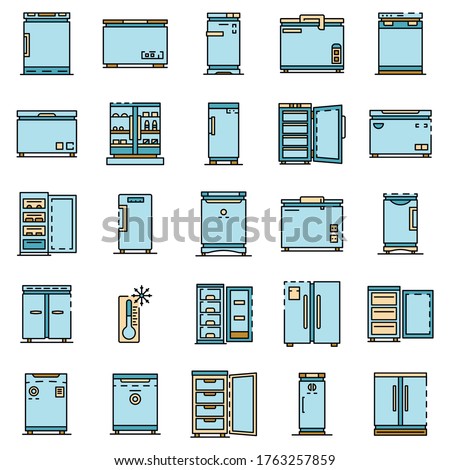 Freezer icon set. Outline set of freezer vector icons thin line color flat isolated on white