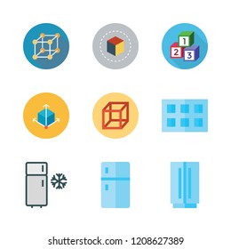 freezer icon set. vector set about cube, ice cube tray, fridge and cubes icons set.