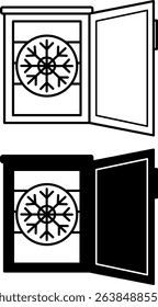 Freezer Icons. Black and White Vector Illustration. Electric Appliance For Long-Term Food Storage. Home Appliances Concept