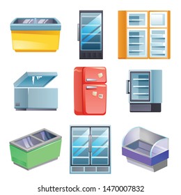 Freezer icons set. Cartoon set of freezer vector icons for web design