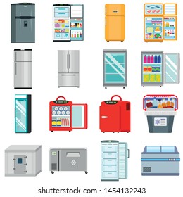 Freezer icons set. Flat set of freezer vector icons for web design