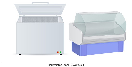 Freezer and refrigerator. Vector isolated on white background.